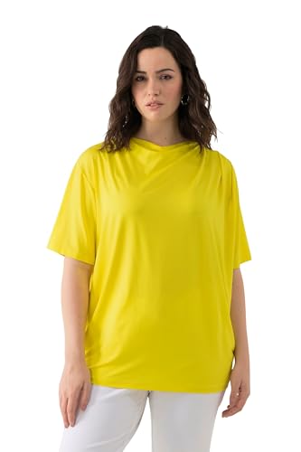 Ulla Popken Damen große Größen Übergrößen Plus Size T-Shirt, Lyocell, Wasserfall-Ausschnitt, Halbarm Zitrone 50+ 824987600-50+ von Ulla Popken