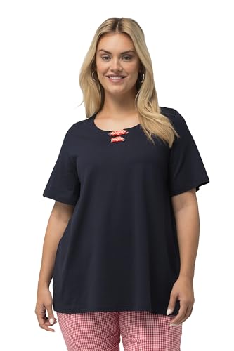 Ulla Popken Damen große Größen Übergrößen Plus Size T-Shirt, Schnürung, A-Linie, Rundhals, Halbarm Marine 54+ 829056130-54+ von Ulla Popken