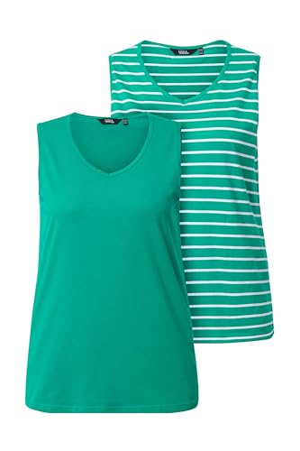 Ulla Popken Damen große Größen Übergrößen Plus Size Top, 2er-Pack, Ringel/Uni, V-Ausschnitt, ärmellos smaragd 58+ 792183457-58+ Ulla Popken Damen große Größen Übergrößen Plus Size Top, 2er-Pack, Ringel/Uni, V-Ausschnitt, ärmellos smaragd 58+ 792183457-58+ von Ulla Popken
