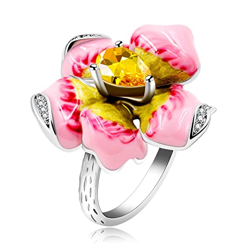 Uloveido Emaille Blume Ring Gelbe Träne Cubic Zirkonia Ringe für Frauen Platin überzogene Blumenringe für Mädchen Y1596 von Uloveido
