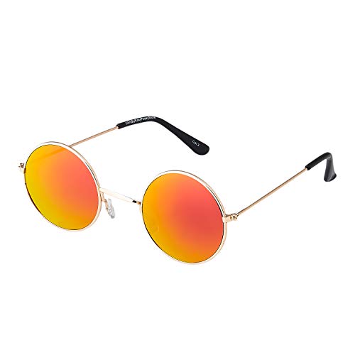 Ultra Gold mit Orangefarbenen Gläsern Klassische runde Unisex-Sonnenbrille – UV400-Schutz, Federscharniere, Leichtes Design für Damen und Herren – Klein Runde Sonnenbrille im Retro-Stil UVA UVB von UltraByEasyPeasyStore