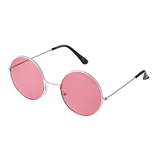Ultra Silber mit Rosa Gläsern Runde Sonnenbrille UV400 für Männer und Frauen – Große Runde Unisex-Retro-Brille mit Gefederten Comfort-Fit-Scharnieren – Runde Sonnenbrille UVA UVB von UltraByEasyPeasyStore