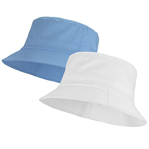 Umeepar 100% Baumwolle Fischerhut Sonnenhut Sommerhut Hut for Damen Herren (2er Pack Weiß Blau) von Umeepar