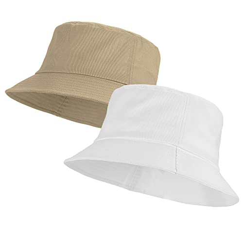 Umeepar 100% Baumwolle Fischerhut Sonnenhut Sommerhut Hut for Damen Herren (Eine Schlichte Weiß und Khaki) von Umeepar
