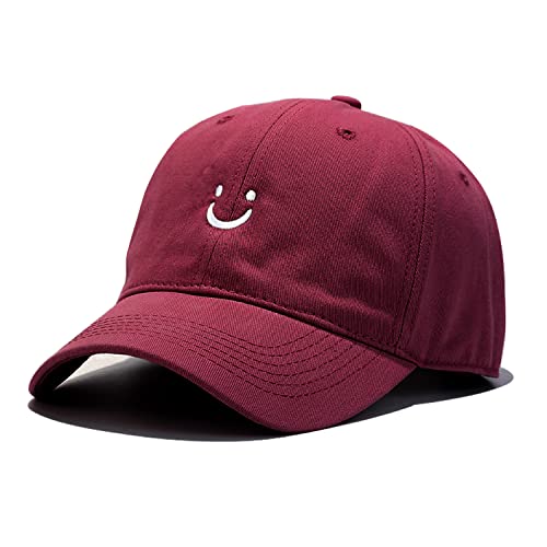 Umeepar Smile Face Baseballkappe Baseballmütze für Frauen Männer, verstellbar, niedriges Profil, ungefütterte Baumwoll-Dadkappe (Burgund) von Umeepar