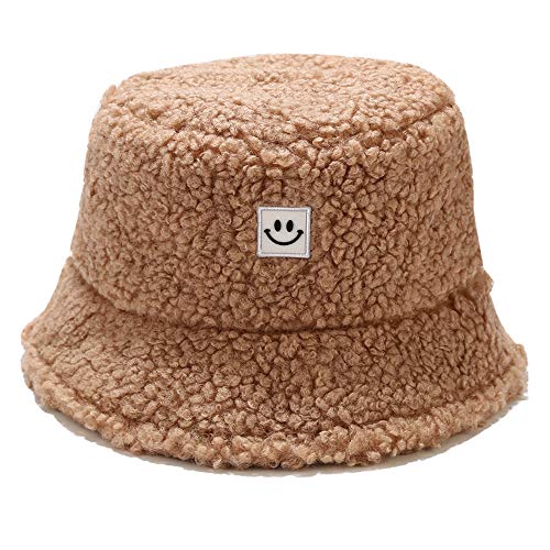 Umeepar Winter Kunstfell Fischerhut Flauschige warme Mütze für Damen Herren, Smile Face Khaki, Einheitsgröße von Umeepar