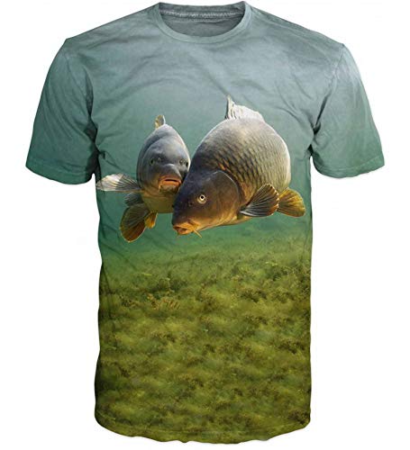 3D Druck Herren T-Shirt vorne und hinten Angeln Fluss Hobby Fisch Karpfen Männer T Shirt Blau Camo Camouflage Fisherman Wasser Gr. XL, blau von Unbekannt