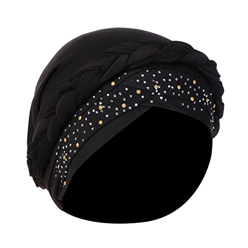 Damen-Casual-Hut Elastische einfarbige bequeme flache Damen-Hut-Perlen-Blumen-Haar-Kappe Atmungsaktives Kopftuch (Black, M) von Generic