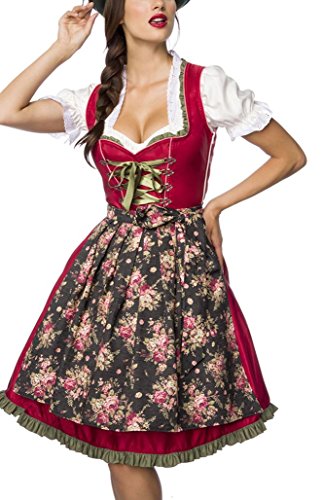 Dirndl Kleid Kostüm mit Herzausschnitt und Schnürung und Schürze aus Denim Stoff und Spitze Oktoberfest Dirndl rot/grün/weiß XXL von Unbekannt