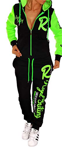 Jaylvis Damen Sportanzug Jogginganzug Trainingsanzug Fitness Anzug Zip Hausanzug A.Royal Sailing A.2255 Schwarz-Grün 5XL 54 von Unbekannt