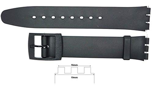 New 16mm (19mm) Sized Replacement Strap, Thin Type, Compatible for Swatch® Watch - Black von Condor