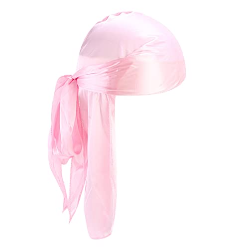 Piratentuch Damen Herren Headwrap Tail Bandanas Langem Breiten Trägern Du-rag Kop Piratenmütze Bandanas für Hip-Hop Tail Satin Kopftuch Piratenkappe Wave Durags Mütze Rosa von Unbekannt