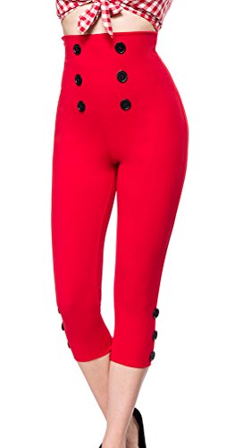 Rote High Waist Caprihose mit Reißverschluss und eng geschnitten mit Knöpfen Stoff Caprihose Rockabilly Leggings Damen Retro S von Unbekannt
