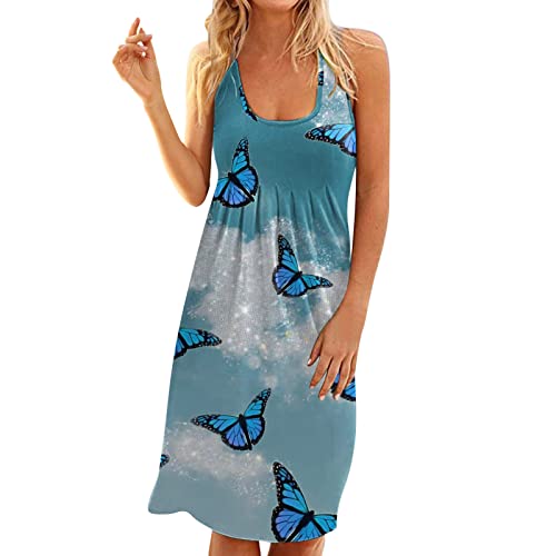 Sommerkleider 2023,Women Summer Sleeveless Casual Printing Sundress Elegant Party Swing Short Dress,Sommerkleider Damen,Sommerkleid Damen,Strandkleider,SchöNe Kleider,Midi Kleider von Unbekannt