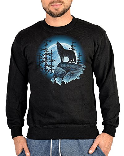 Unbekannt Sweater Indianer Wolf Motiv Pullover Sweatshirt: Wolfsmond Gr L (Fb schwarz) von Unbekannt