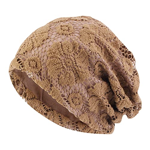 Unbekannt Chemo Mützen Damen Sommer Spitzen Beanie Kopftuch Super Weich Slouchy Turban Kopfbedeckungen Kop Wraps Beanie Mütze Kappe für Haarausfall, Kreb, Chemo Khaki von Unbekannt