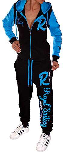 Unbekannt Jaylvis Damen Jogginganzug Trainingsanzug Sportanzug Hose Jacke Hausanzug A.Royal Sailing A.2255 Schwarz-Türkis XL 44 von Unbekannt