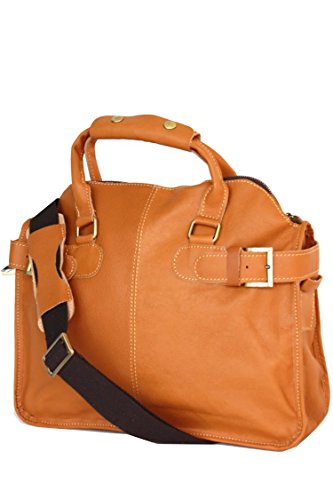 Unbekannt Leder Umhängetasche,Schultertasche DIN A4 geignet UNISEX (39/27/9 cm) Cognac/Messing Italy von Unbekannt