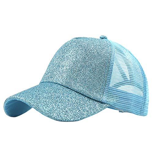 Unbekannt Mützen Kinder Mädchen Frühling Glitzer-Trucker-Visier, chaotisch, einfarbig, Baseball-Pferdeschwanz-Brötchen, Mütze, Unisex-Baseballmützen Herren Hüte Kappen von Unbekannt