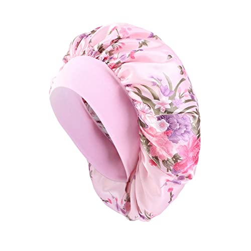 Unbekannt Satin Schlafmütze Damen Blumen Satin Bonnet Schlafhaube Seide Nachtmütze Bonnet Atmungsaktive Seide Schlafmütze Verstellbare Silk Bonnet Seidenhaube zum Schlafen Weiche Satin Haube Rosa von Unbekannt