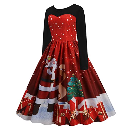 Weihnachtskleid für Damen, Vintage-Kleid, langärmlig, A-Linien-Kleid, Rundhalsausschnitt, Prinzessinnenkleider für Frauen, Mädchen, von Unbekannt