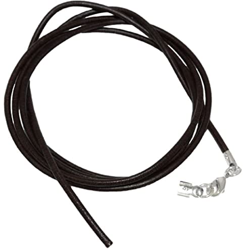 Unbespielt Lederband Länge 1 m verkürzbar Schwarz Unisex Verschluss Karabiner Silberfarben. Breite 2 mm Halskette für Anhänger von Unbespielt