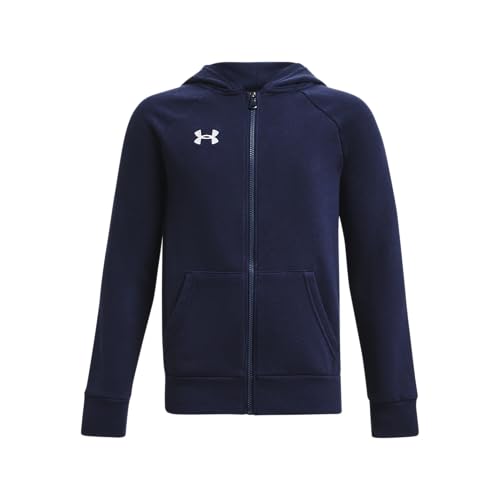 Under Armour Jungen Rival Fleece-Kapuzenpullover mit durchgehendem Reißverschluss Sweatshirt, Midnight Navy/Weiß, L von Under Armour