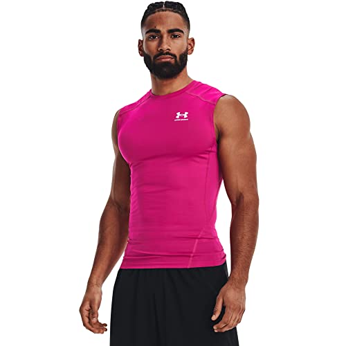 Under Armour Men's Standard HeatGear Compression Sleeveless T-Shirt, (654) Tropic Pink / / White, Large von Under Armour