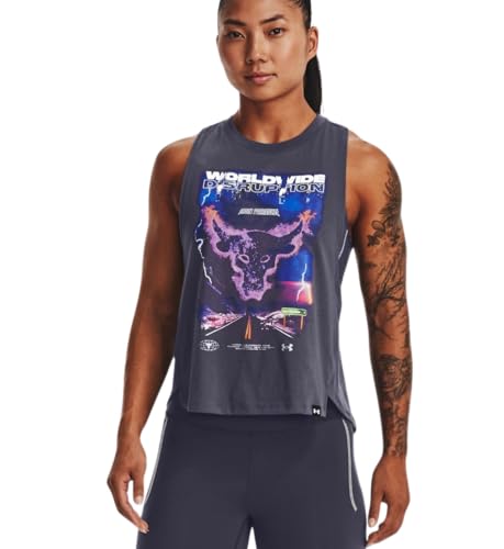 Under Armour Project Rock Worldwide Tanktop für Damen, 1373775, Gehärteter Stahl/Weiß – 558, Mittel von Under Armour