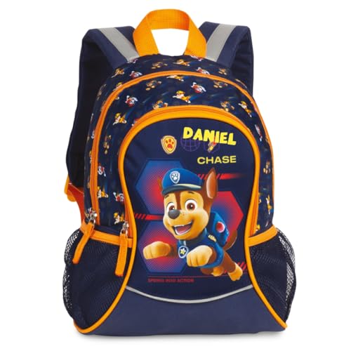 Personalisierter Kindergartenrucksack Paw Patrol - Rucksack Kinder Jungen Chase mit Namen - Freizeitrucksack Kindergarten Kita mit seitlichen Netztaschen Vordertasche von Undercover