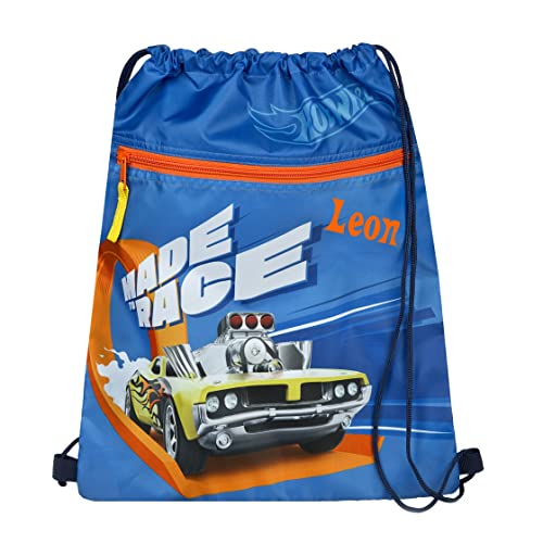 Personalisierter Turnbeutel Junge mit Name | Personalisierter Schuhbeutel Hot WHeeLS Renn-Auto | Sportbeutel zum Zuziehen Kinder-Rucksack | inkl. Wunschaufdruck von Undercover