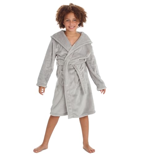 Undercover Kinder-Bademantel mit Kapuze, weiches Fleece, mit lustigem Charakter, silber, 7-8 Jahre von Undercover