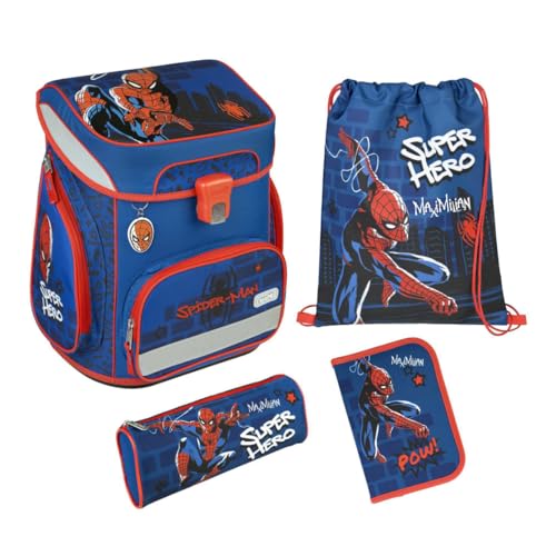 Undercover Schulranzen Set 5-tlg Spider-Man - Mit personalisiertem Inhalt Turnbeutel Federmappe mit Name - Schultasche 1. Klasse Grundschule Jungen von Undercover