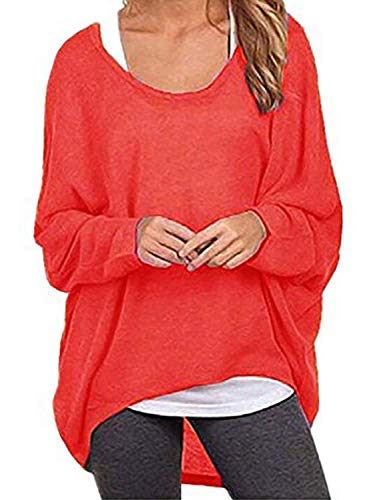 Uni-Wert Damen Pullover Lose Asymmetrisch Sweatshirt Pulli Langarm O-Ausschnitt Bluse Oberteile Oversized Tops T-Shirt XXL Rot Uni-Wert Damen Pullover Lose Asymmetrisch Sweatshirt Pulli Langarm O-Ausschnitt Bluse Oberteile Oversized Tops T-Shirt XXL Rot von Uni-Wert
