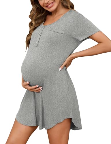 Uniexcosm Stillnachthemd Damen Kurzarm Geburtskleid Baumwolle Umstandsnachthemd Mutterschaft mit Knopfleiste Umstandsmode für Schwangere oder Stillende Hellgrau S Uniexcosm Stillnachthemd Damen Kurzarm Geburtskleid Baumwolle Umstandsnachthemd Mutterschaft mit Knopfleiste Umstandsmode für Schwangere oder Stillende Hellgrau S von Uniexcosm
