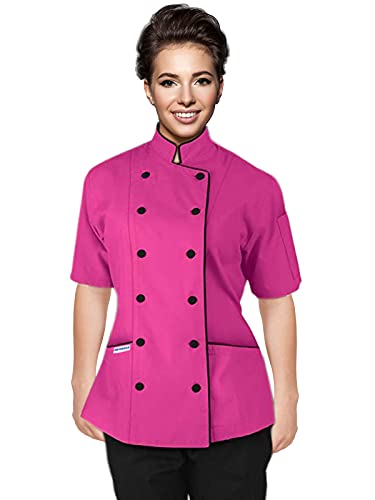 Uniformates Kurze Ärmel Damen Damen Tailored Fit Kochmantel Jacken (Rosa, XL) von Uniformates