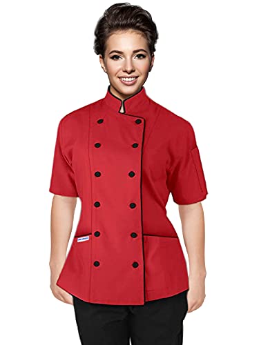 Uniformates Kurze Ärmel Damen Damen Tailored Fit Kochmantel Jacken (rot, XS) von Uniformates