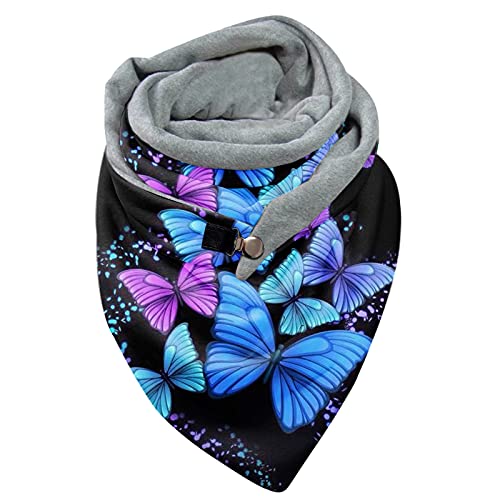 Uninevp Dreieckschal Damen Warmer Loop Schal Große Rundschal Herbst Winter Schmetterling Print Schal Poncho Cape mit Knopf Weicher Wickel Halstuch Dreiecksschal Schlauchschal, E8, Einheitsgröße von Uninevp