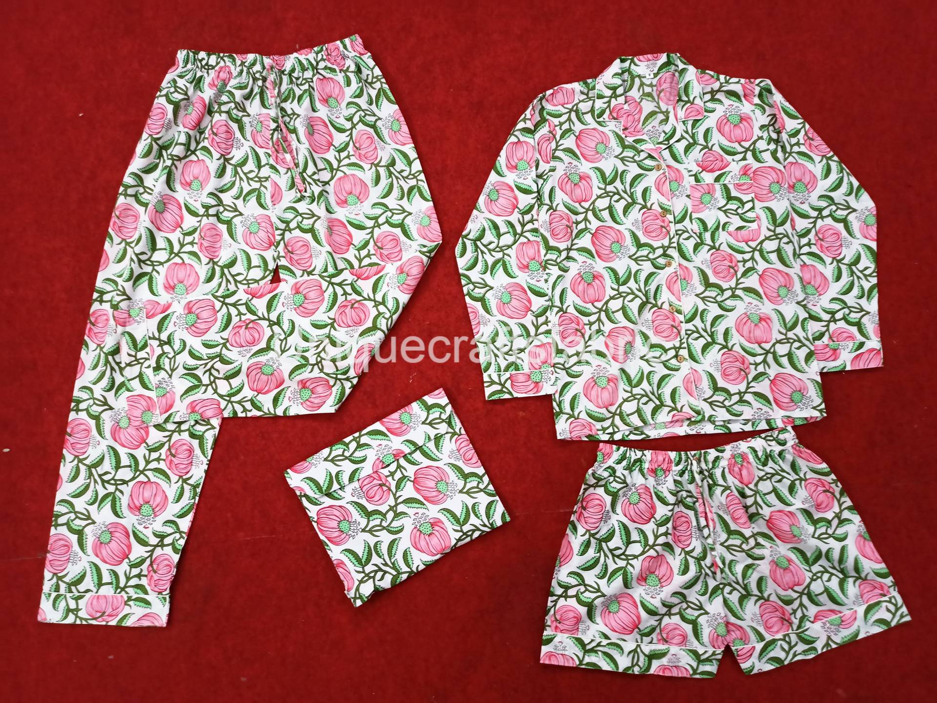 Floral 100% Baumwolle Damen Pyjama Set, Braut Hochzeitspyjama Lounge Brautjungfer Geschenke von Uniquecraftsfabric