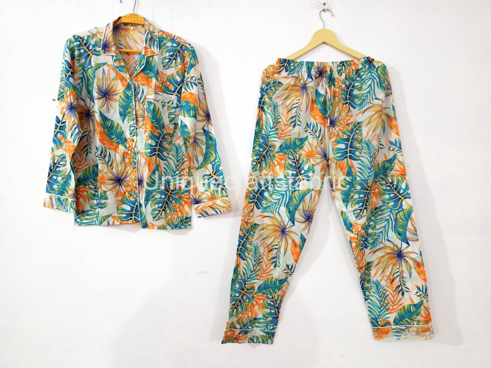 New Tropical Print 100% Baumwolle Damen Pyjamas Set, Brautjungfer Pyjama Nachtwäsche, Geschenke von Uniquecraftsfabric