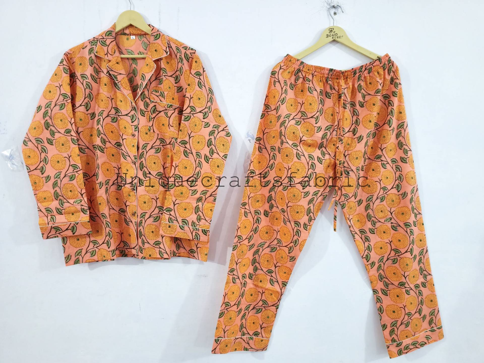 Orange Blumendruck Baumwolle Pyjama Set, Brautjungfer Pj Frauen Nachtwäsche, Set Frauen, Geschenke von Uniquecraftsfabric