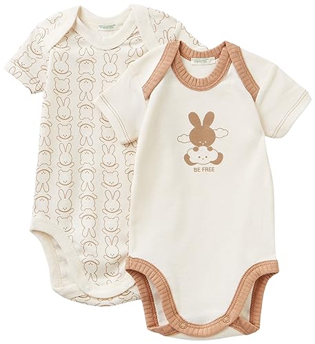 United Colors of Benetton Unisex Baby Set 2 Body 3GI70B00H Kleinkind-Strampelanzug, Bianco Panna 0R2, 74 von United Colors of Benetton