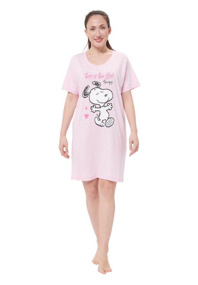 United Labels® Nachthemd The Peanuts Snoopy Nachthemd Damen - Schlafshirt Pyjama Kurzarm Rosa von United Labels®