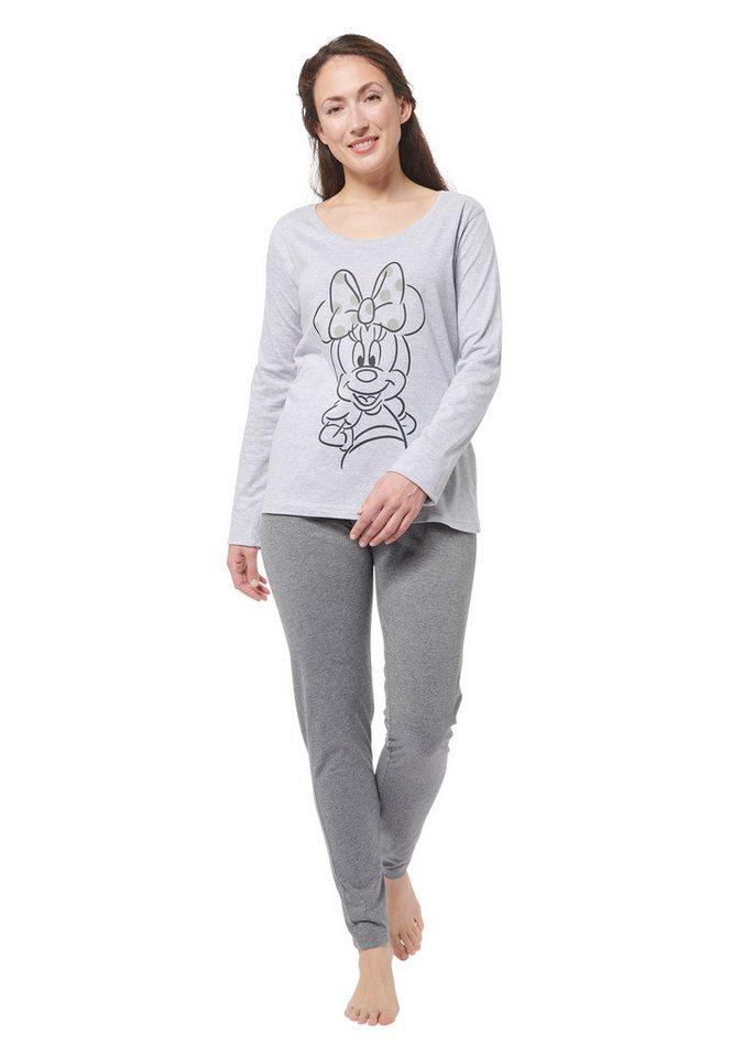 United Labels® Schlafanzug Disney Minnie Mouse Schlafanzug Damen Pyjama Set Langarm Grau von United Labels®