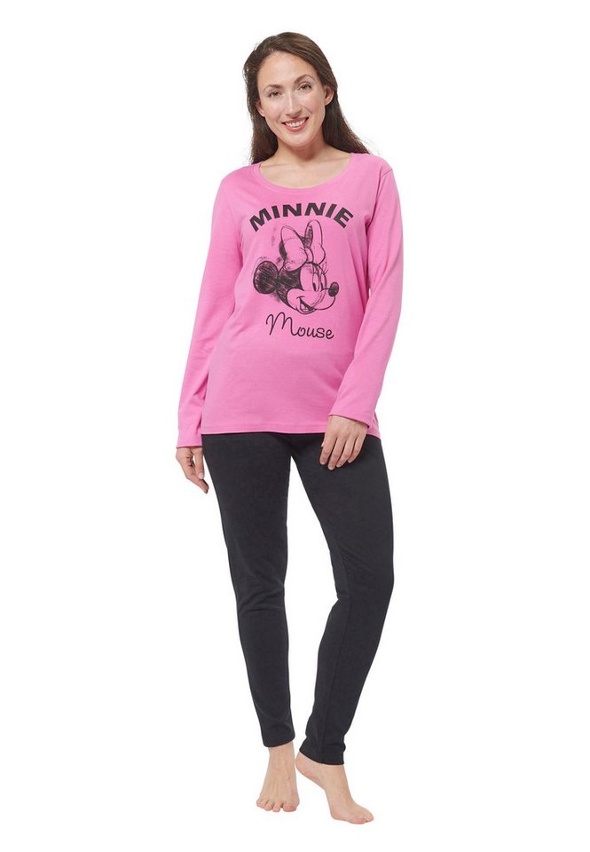 United Labels® Schlafanzug Disney Minnie Mouse Schlafanzug für Damen Langarm Pink/Schwarz von United Labels®