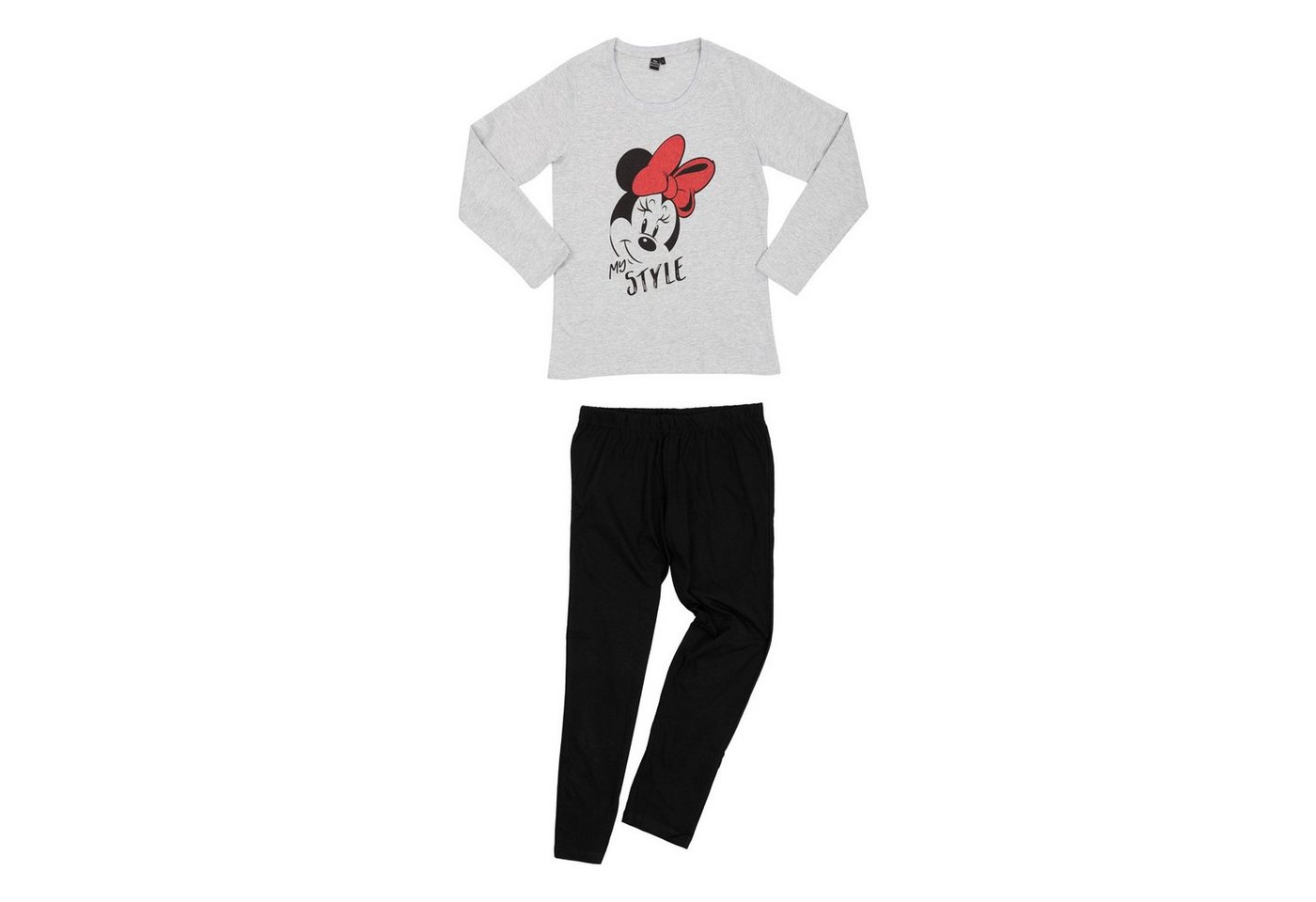 United Labels® Schlafanzug Disney Minnie Mouse Schlafanzug für Damen Langarm Grau/Schwarz von United Labels®