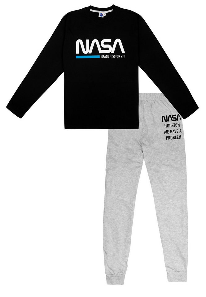 United Labels® Schlafanzug NASA Schlafanzug Herren Pyjama Set Langarm Oberteil mit Hose Grau/Blau von United Labels®