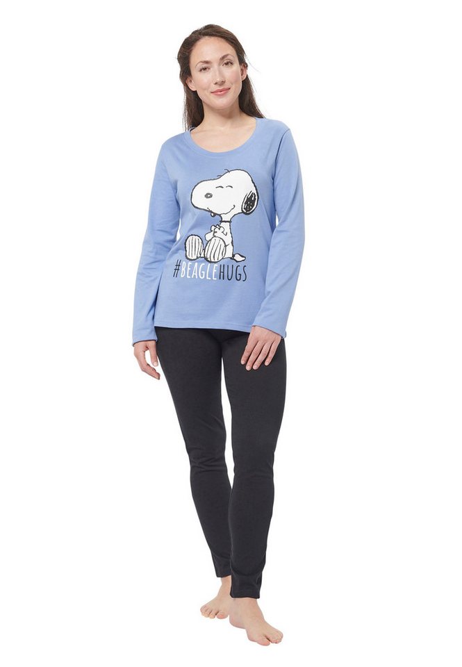 United Labels® Schlafanzug The Peanuts Snoopy Schlafanzug Damen Pyjama Set Langarm Blau/Schwarz von United Labels®