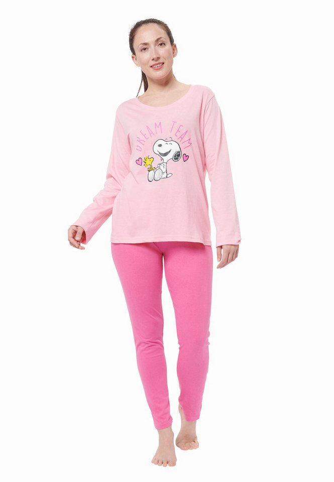 United Labels® Schlafanzug The Peanuts Snoopy Schlafanzug für Damen Langarm Rosa "Dream Team" von United Labels®