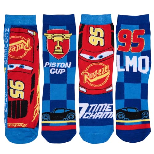 Disney Cars Socken für Jungen Lightning McQueen Kinder Sneaker Kindersocken Söckchen Blau/Rot (4er Pack) (as3, numeric, numeric_27, numeric_30, regular) von United Labels